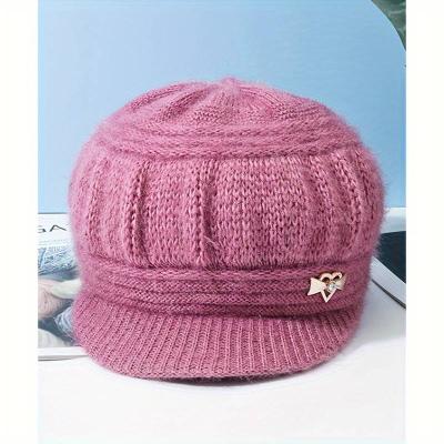 Women's Polyester Knitted Beret Cap with Brim - 100% Polyester, Hand-Washable Winter Beanie, Elastic & Packable Breton