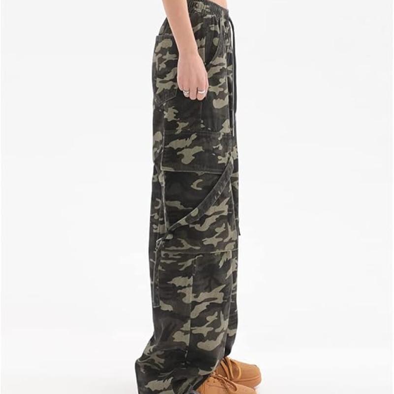 Women Cargo Pants Baggy Y2K Clothing Multi Pockets High Waist Loose Straight Leg Pants Vintage Grunge Aesthetic Clothes