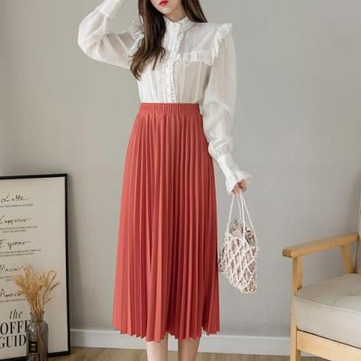 Womens Skirt Leopard Print Midi Long Shirring Pleated Skirts High Waisted A Line Skirts