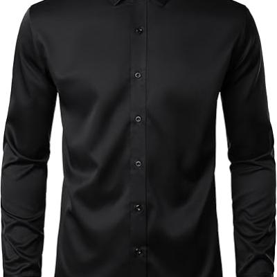 Men's Stretch Wrinkle Free Dress Shirts Formal Wedding Prom Long Sleeve Slim Fit Button Down Shirts