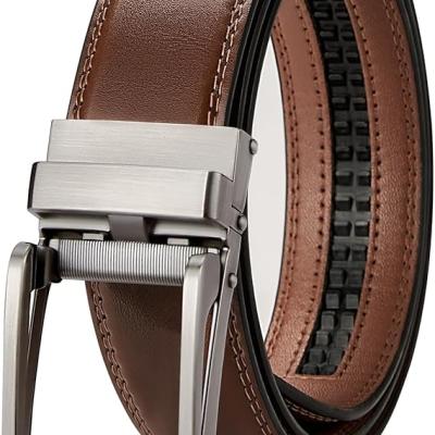 Mens Belt Leather Ratchet 1 3/8'' Belt For Men Gift Dress and Casual with Adjustable Buckle, Trim to Fit