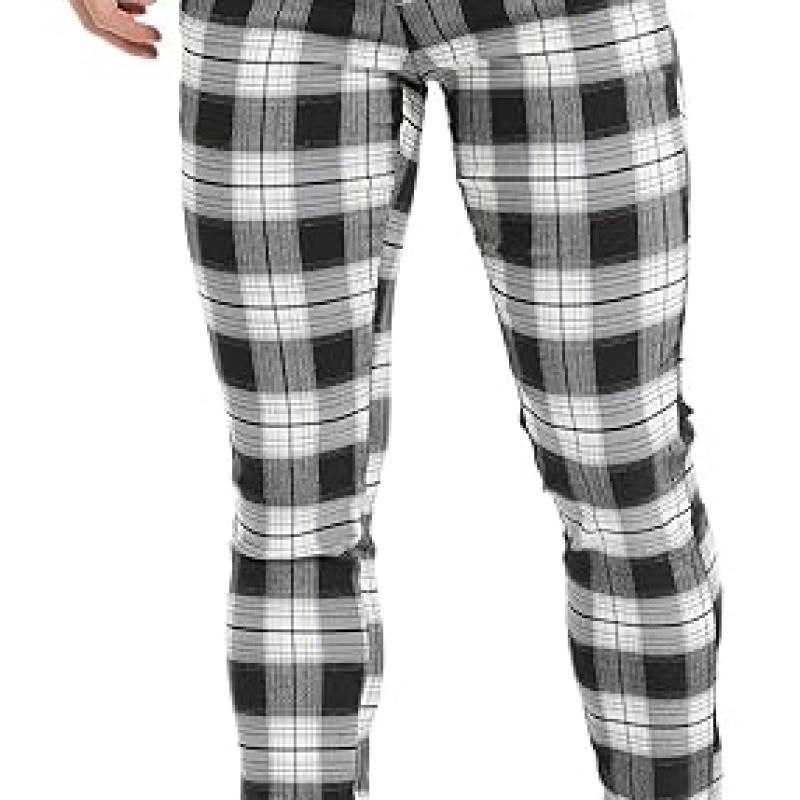 Men's Plaid Pants Skinny Dress Pants for Men Skinny Chino Pants Men