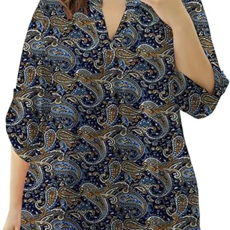 Womens Tops Dressy Casual 3/4 Sleeve Shirts Tunic Blouses Plus Size Tops for Women