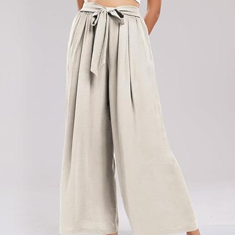 Summe Wide Leg Dress Pants for Women High Waisted Palazzo Casual Work Pants Beach Trousers with Pocket