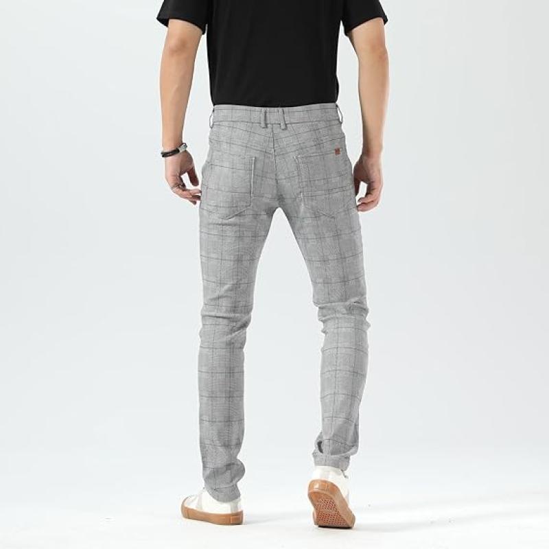 Men's Plaid Pants Skinny Dress Pants for Men Skinny Chino Pants Men