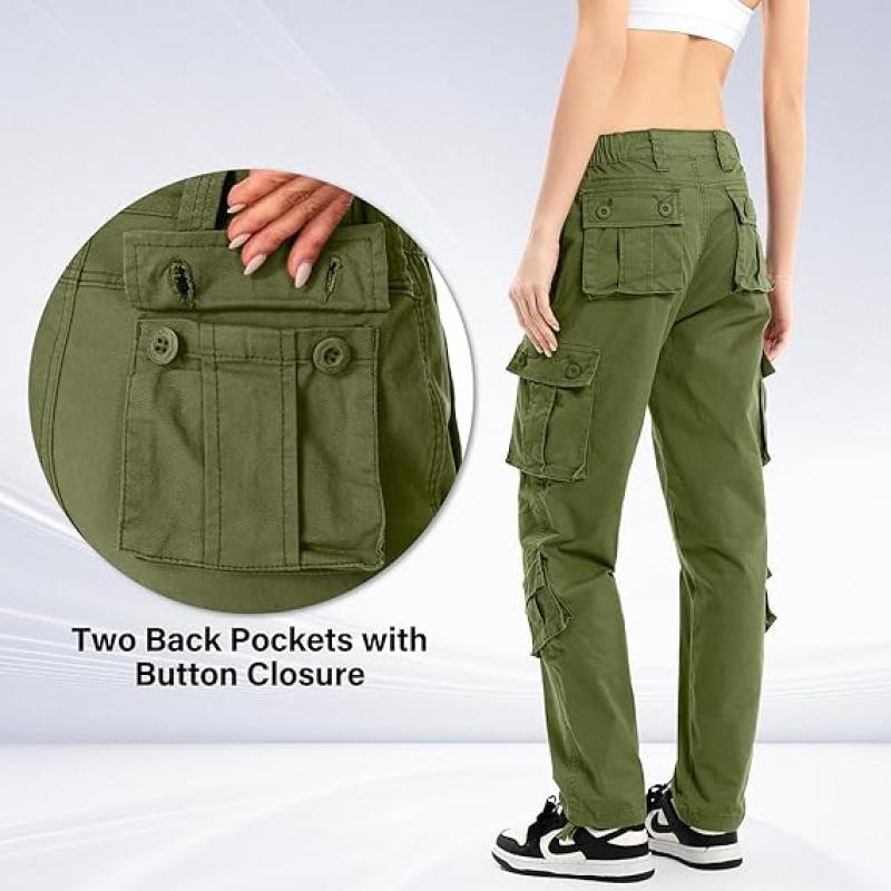 Womens Cargo Army Combat Work Pants with 8 Pockets Casual Cotton Ripstop Construction Pants