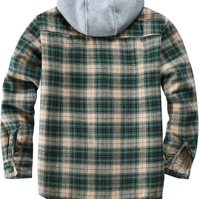 Men's Cotton Plaid Shirts Jacket Fleece Lined Flannel Shirts Sherpa Button Down Jackets with Hood for Men