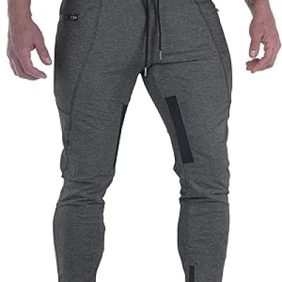 Mens Joggers Sweatpants Slim Fit Workout Training Thigh Mesh Gym Jogger Pants with Zipper Pockets