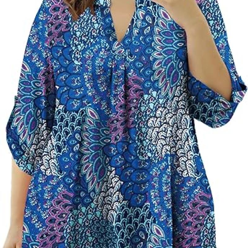 Womens Tops Dressy Casual 3/4 Sleeve Shirts Tunic Blouses Plus Size Tops for Women