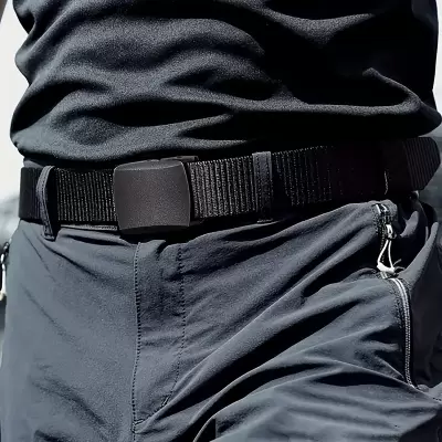 Tactical Belt with Quick-Release Plastic Buckle - Adjustable Durable Black Fabric Belt for Outdoor Training & Casual Wear - Unisex