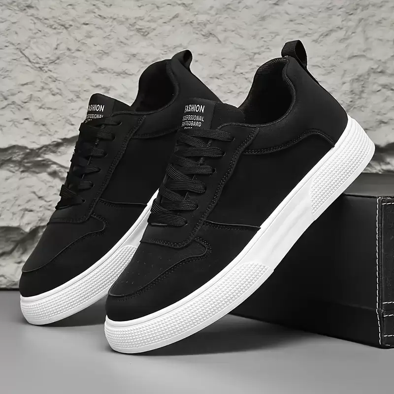 Men's Black Casual Sneakers - Breathable, Thick PVC Sole